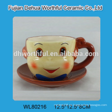 2016 nueva taza de café de cerámica de estilo con platillo en forma de mono